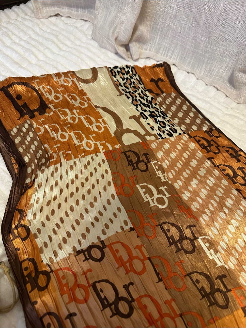 Structured Straw Tote with Orange Patterned Scarf Accent - Picture 6 of 7